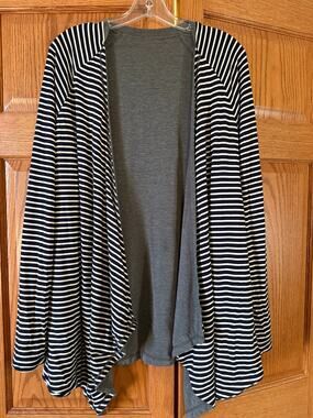 Black and White Striped Cardigan Reversible Size Large